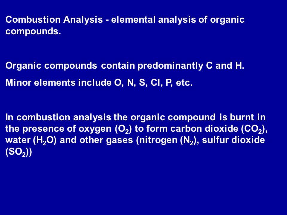Analysis of oxygen bearing compounds